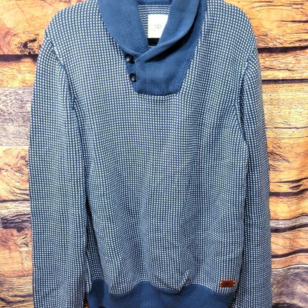 Dockers Blue and White Shawl Collar Cardigan Sweater